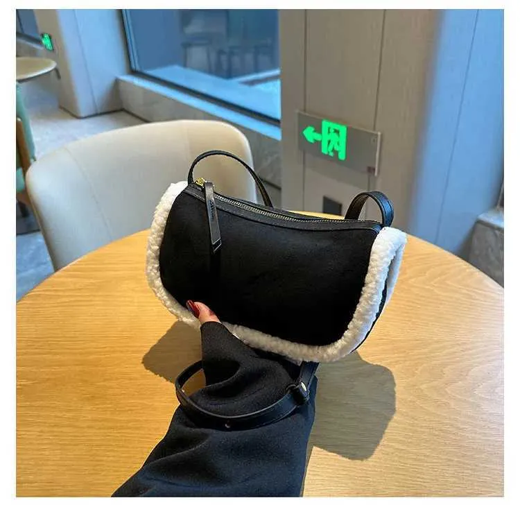 Women Retro Suede Crossbody Solid Patch Lamb Fleece Casual Shoulder Bags Female Commute All-match Messenger Pillow_voghion.com