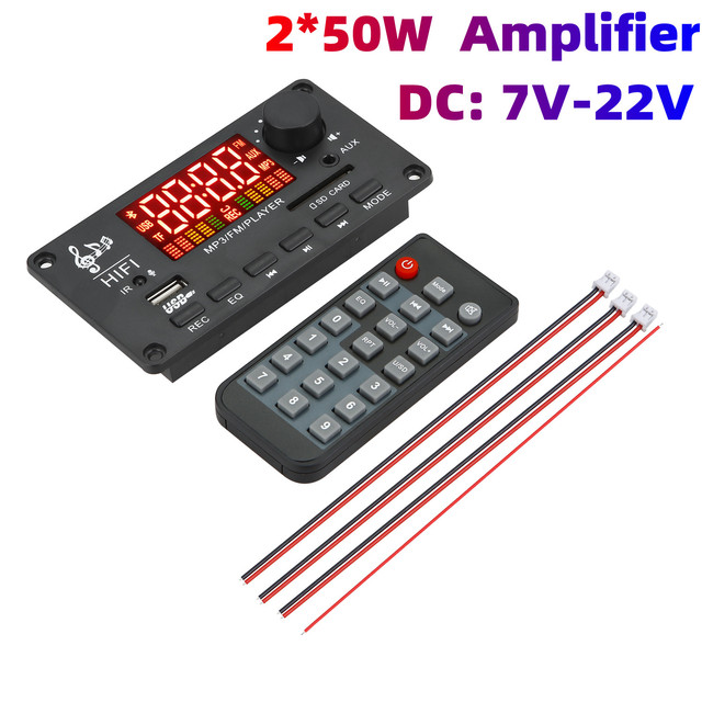 2*40/50/60W Amplifier MP3 Player Decoder Board 12V Bluetooth 5.0 Car FM Radio Module Support TF USB AUX wav/wma decoder board_voghion.com