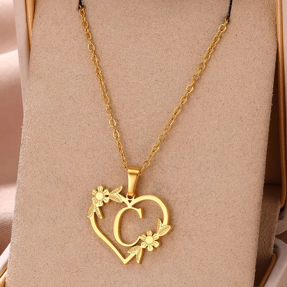 Anhänger Halsketten AZ Edelstahl Schmuck Initiale Herzanhänger geeignet für Frauen Liebeskette Anfangsbuchstabe_voghion.com