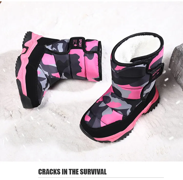 Bambini Neve 2024 Inverno Nuovo Ragazzi Antiscivolo Impermeabile Stivali Ragazze Cashmere Spesso Cotone Caldo Scarpe Taglie US9C-US6Y_voghion.com