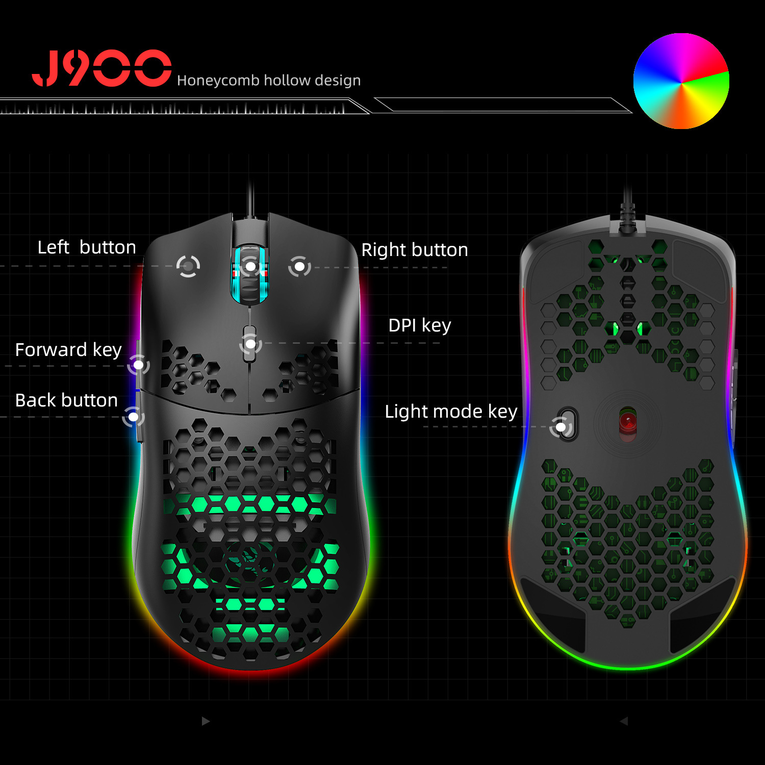 Set nou de 61 de taste cu fir, luminos, cu mouse RGB cu orificii, tastatură pentru jocuri de birou_voghion.com