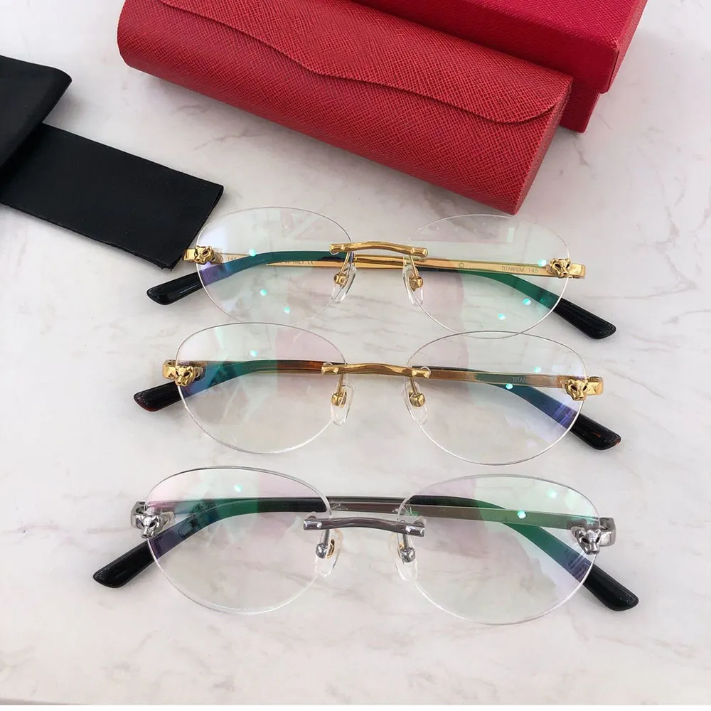 Titanium Optical Glasses Leopard head decoration Frame Rimless Anti blue light Round Classic Men Women Accessories_voghion.com