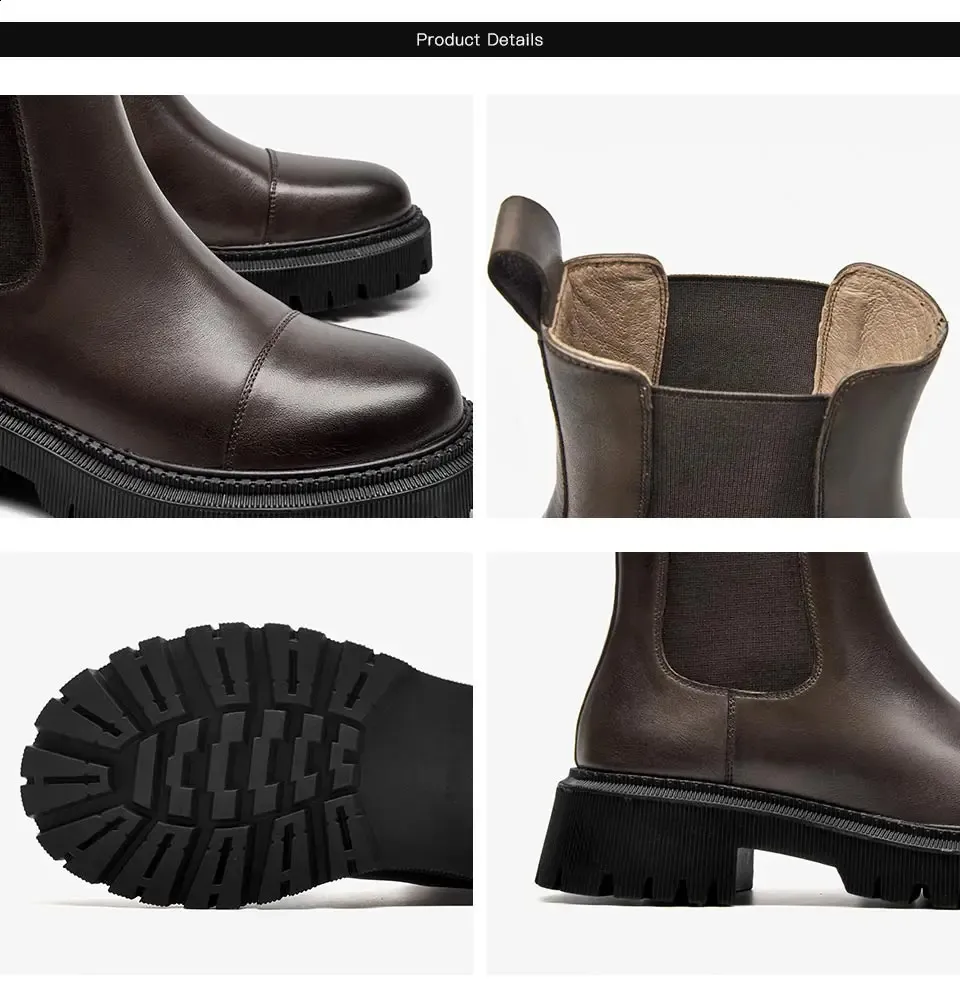 Ankle Platform Boots Women Denim Leather Round Toe Thick Soled_voghion.com