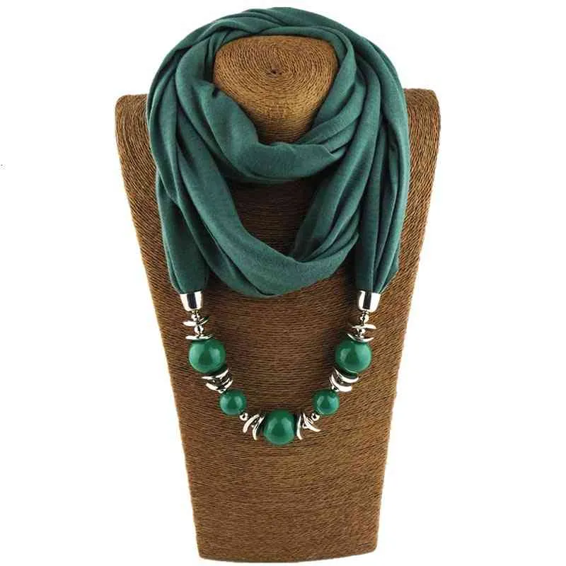 Sciarpa da donna, sciarpa con scialle, collana con ciondolo con perline, sciarpa etnica in chiffon tinta unita, con nappa_voghion.com