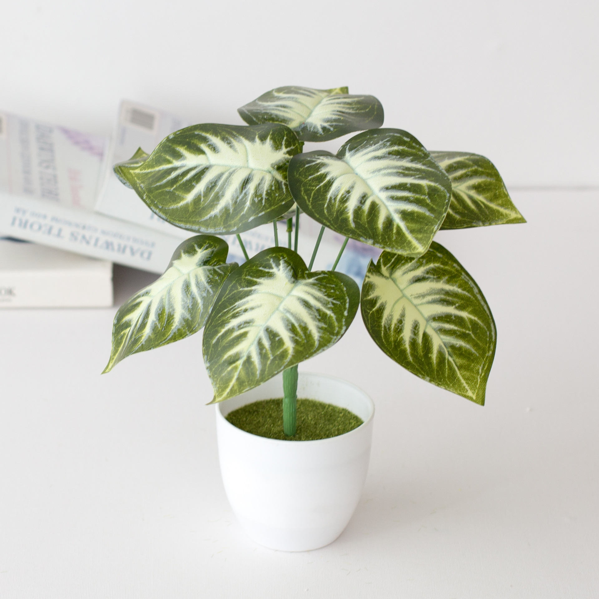 Simulation round pot leaf potted ornaments green bonsai simulation plant potted home decoration ornaments wholesale_voghion.com