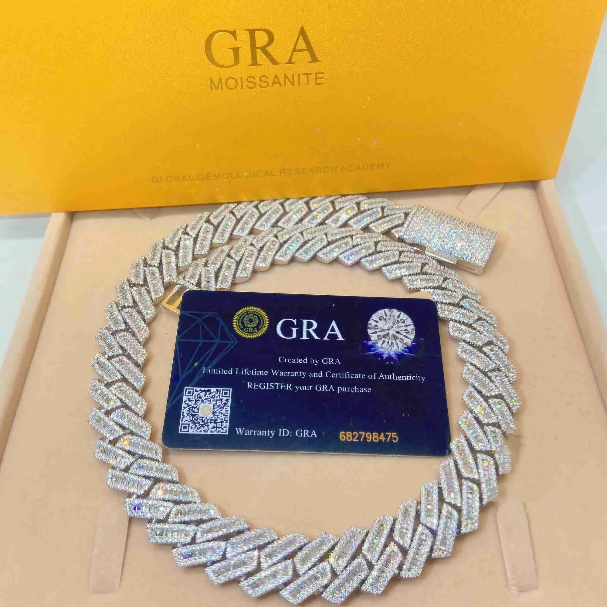 Moissanit Iced Out Cuban Link Kette Hip Hop Feiner Schmuck Baguette Diamant Männer Halskette Sterling Silber Voll Vvs_voghion.com