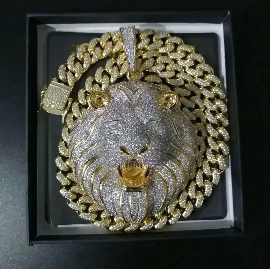 Herrenschmuck Hip Hop Iced Out Anhänger Designer Halskette BG Dia Cuban K Kette große Anhänger Löwe Tier Rapper Zubehör_voghion.com