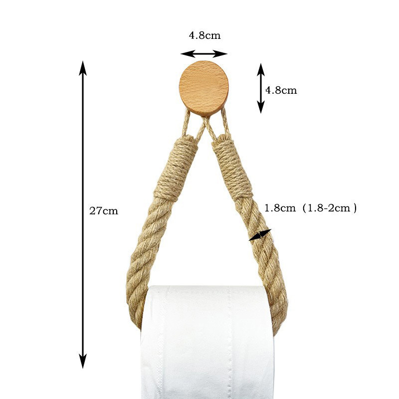 Porta pañuelos de papel sin agujeros para colgar en la pared con cordón de algodón Porta pañuelos de papel de madera maciza con combinación_voghion.com