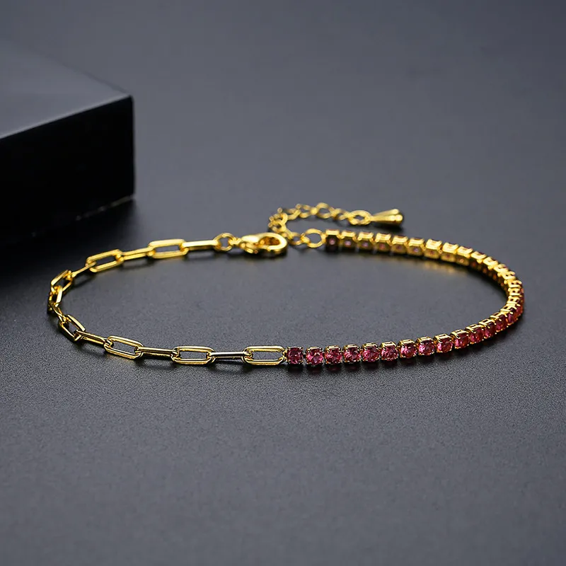 Link Armbanden Tennis Armband Voor Vrouwen Veelkleurige Regenboog CZ Kleurrijke Kubieke Zirkoon Paperclip Valentijnsdag Cadeau_voghion.com