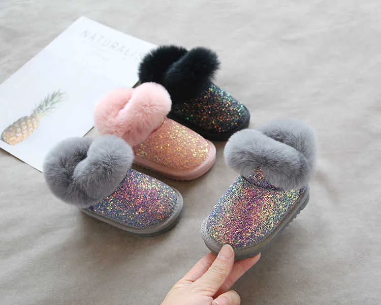 Kinderen Sneeuw 0-10 Jaar voor Baby Roze Meisjes Kinderen Winterschoenen Warm Pluche Mode Platform Korte Laarzen Zwart Grijs_voghion.com