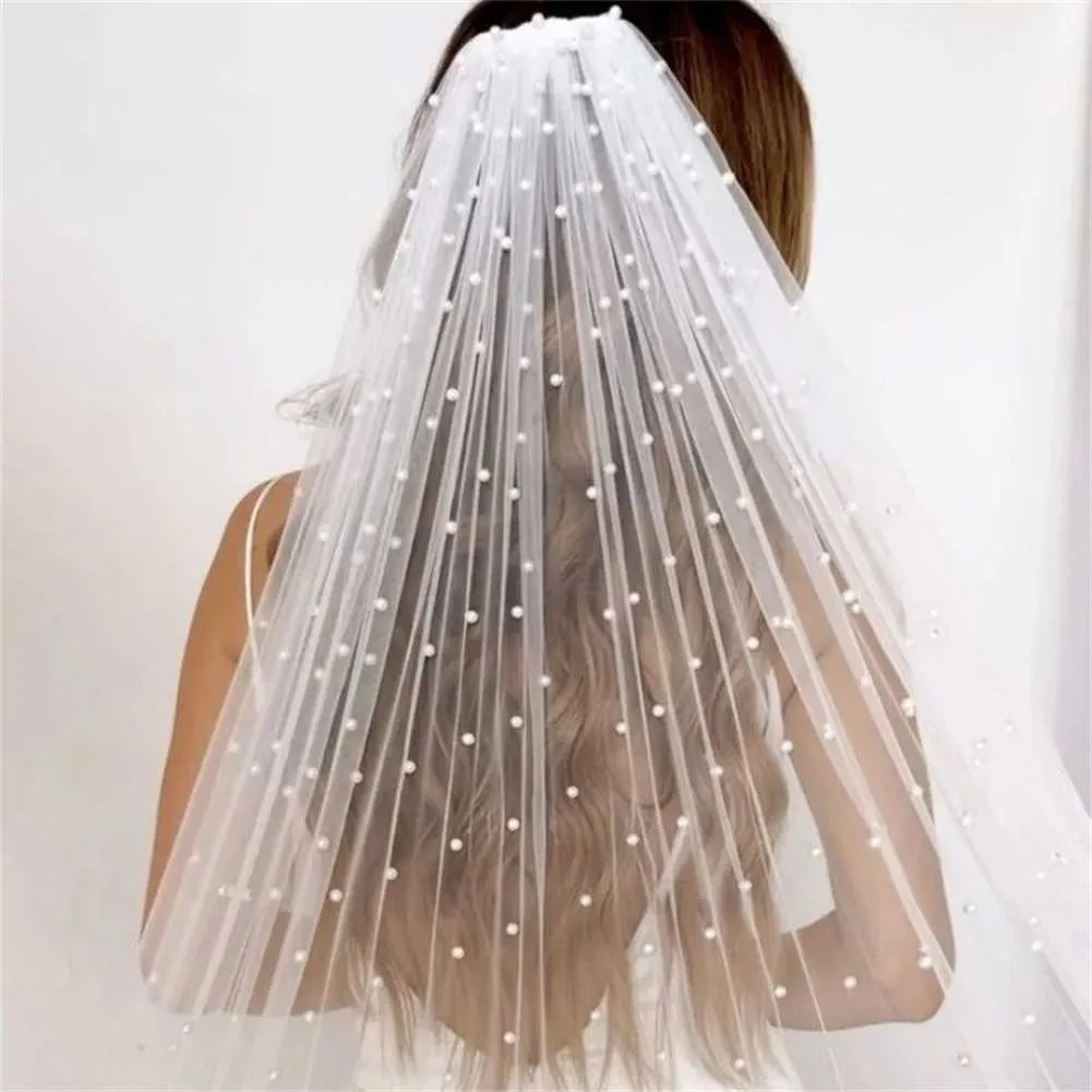 Haarschmuck Perlen Braut Weicher 1-stufiger Perlenschleier für die Braut Kathedralenlänge mit Kamm Hochzeitszubehör_voghion.com