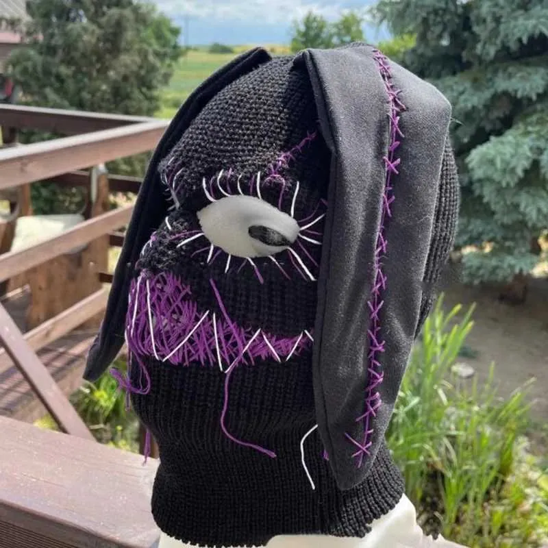 Bonnet/casquette crâne corne de diable Halloween bonnets tricotés masque de ski intégral chaud chapeau cagoule coupe-vent J240913_voghion.com