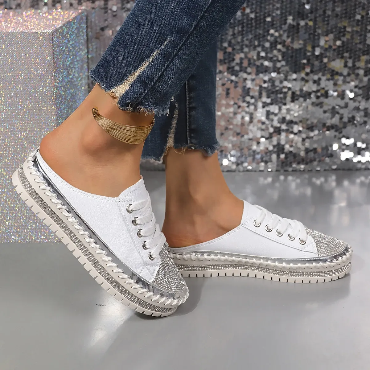 trend Woman Crystal Half Slippers For Women Flat Platform Comfortable Elegant Shoes Bg Women's Sandals 1b46 Platm_voghion.com