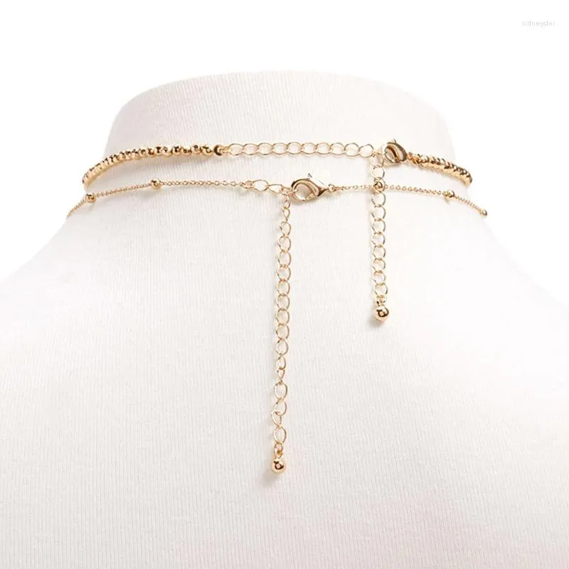 Collane con ciondolo Collana con doppio strato di cristallo quadrato per donna Squisita personalità Semplice perline rotonde Clavicola_voghion.com