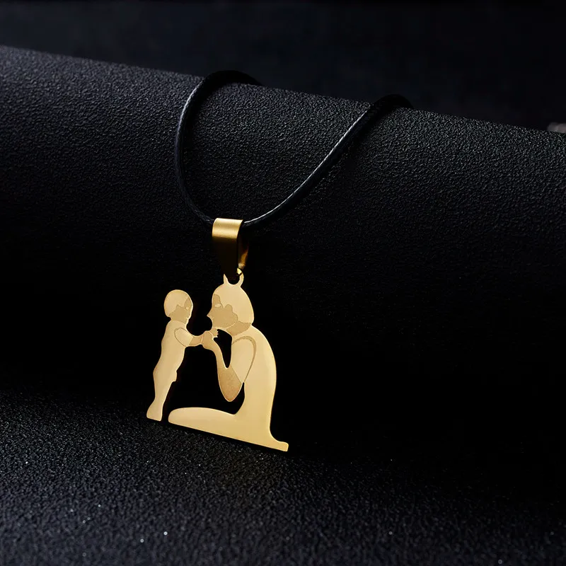 Pendant Necklaces Personality Mothers Day Stainless Steel Mom Necklace For Women Gift Gold Color Chain Baby Leather_voghion.com