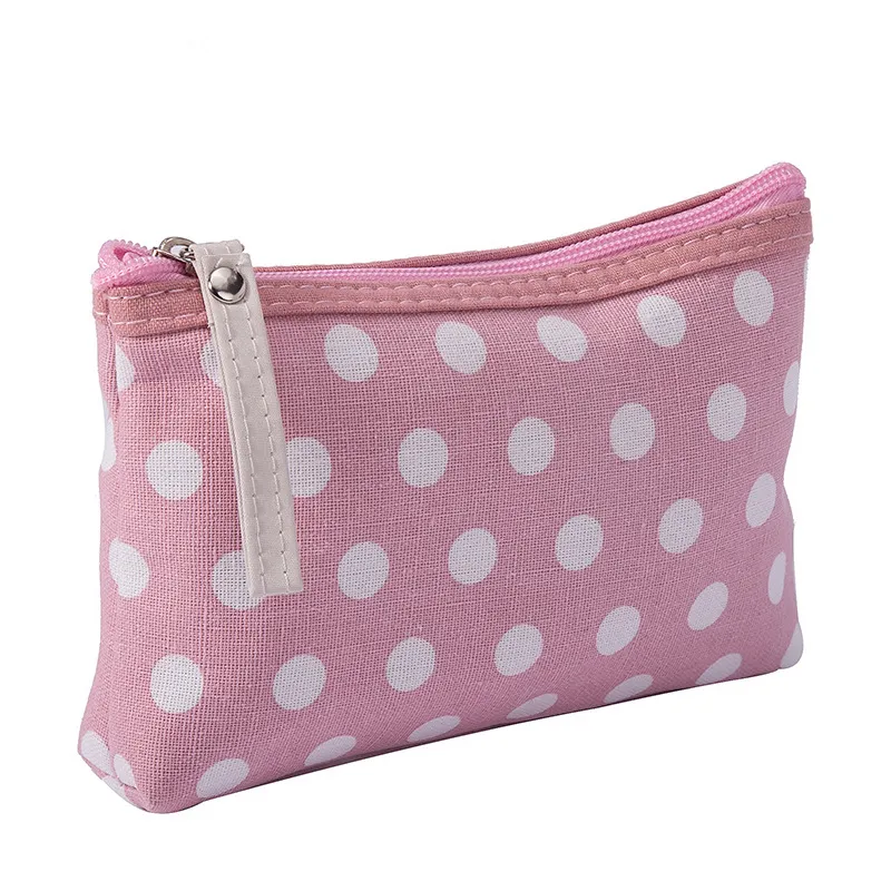Semplici borse per il trucco in tessuto a pois, impermeabili, portatili, con cerniera, piccole borse per cosmetici, per donne e ragazze, in tela._voghion.com