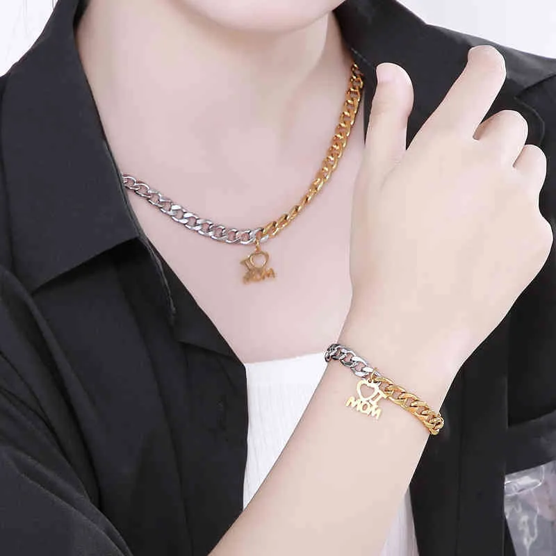 Set di gioielli in acciaio inossidabile Kalen, 6 stili, con ciondolo a forma di cuore, a forma di farfalla, con chiave e scritta "Amo la mamma", collana e bracciale._voghion.com