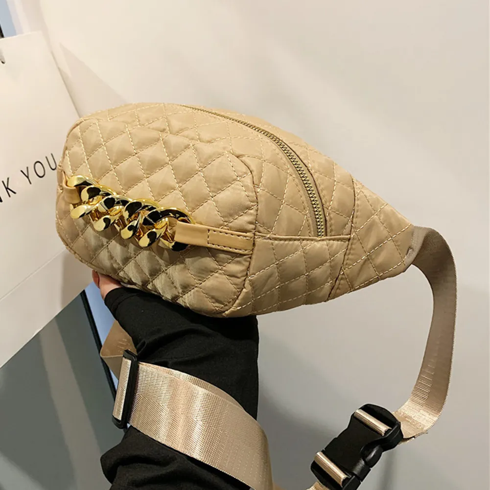 Bolsa tiracolo acolchoada com corrente grossa, casual, alça ajustável, simples e portátil para fim de semana_voghion.com