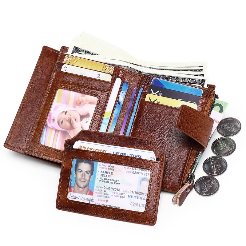 Herren Kurze Leder Top Layer Rindsleder Mode Freizeit Führerschein Geldbörse_voghion.com