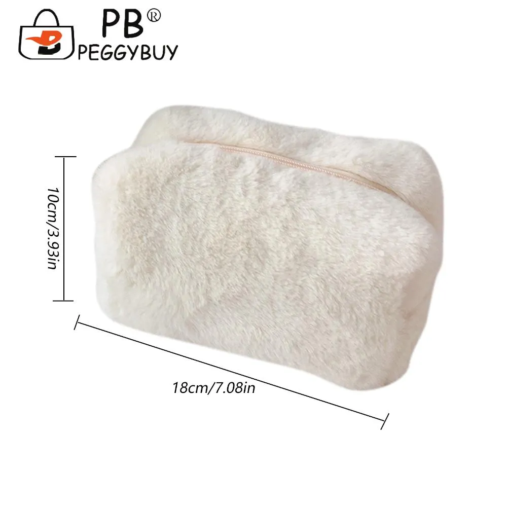 Plush Makeup Bags Large Capacity Soft Make Up Brushes Storage Solid Color Cosmetics Handbag Case Portable For Travel_voghion.com