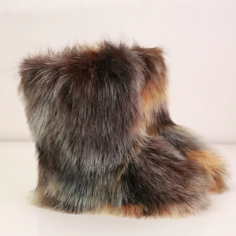 Women boots platform shoes Fashion winter booties pink yellow green girl women snow boot ankle high fur Walking Sneakers_voghion.com