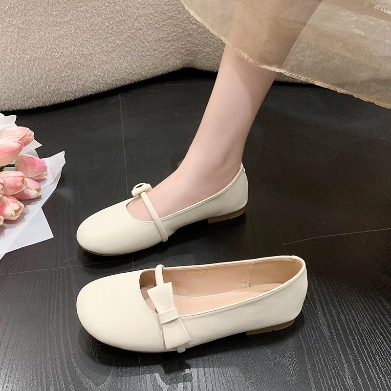 Gentle flat bean women's spring and autumn summer 2024 new shallow mouth soft sole not tired foot single shoes_voghion.com
