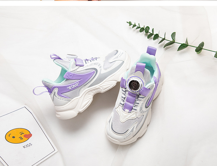 Neue Kindersportschuhe mit Drehknopf für Frühling und Herbst, weiche Sohle, Mesh-Oberfläche, Teenager, Jungen und Mädchen_voghion.com