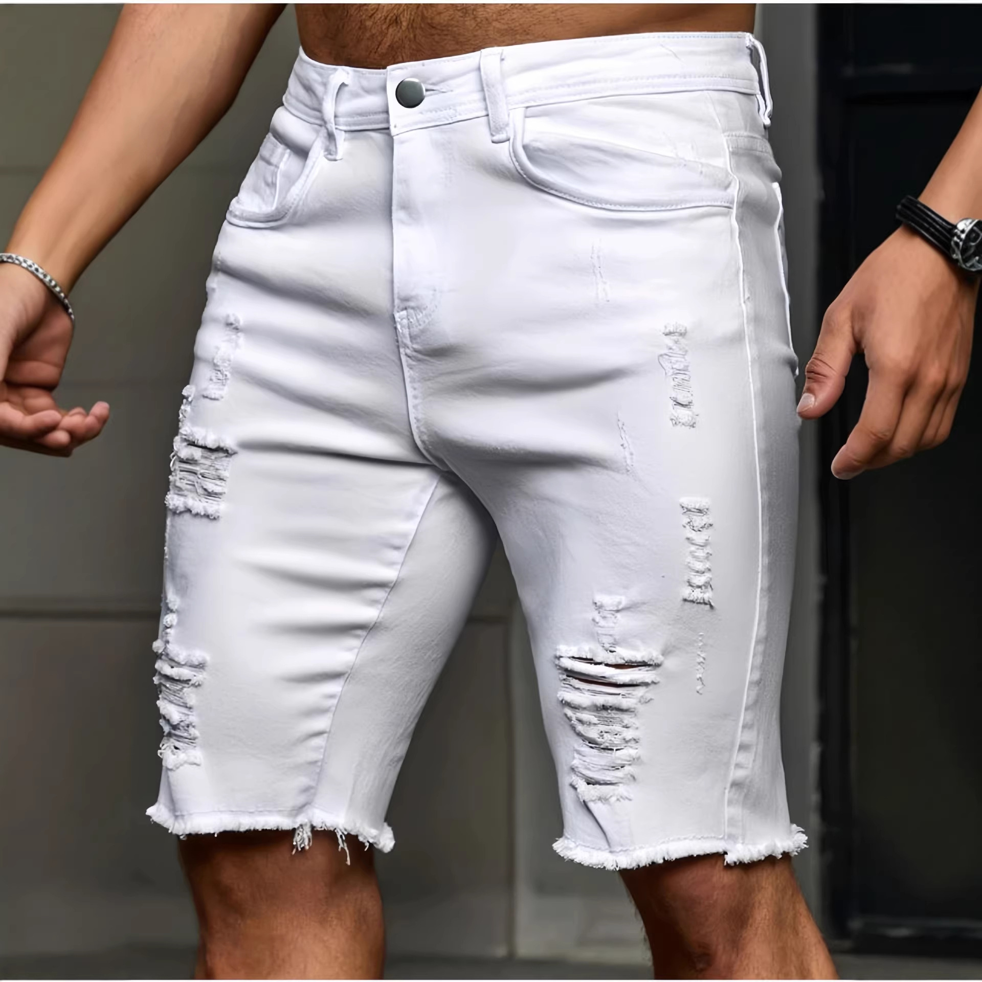 Men’s Ripped Distressed Jeans – Artfully Torn Details & Slim Straight Fit For Edgy Street Style