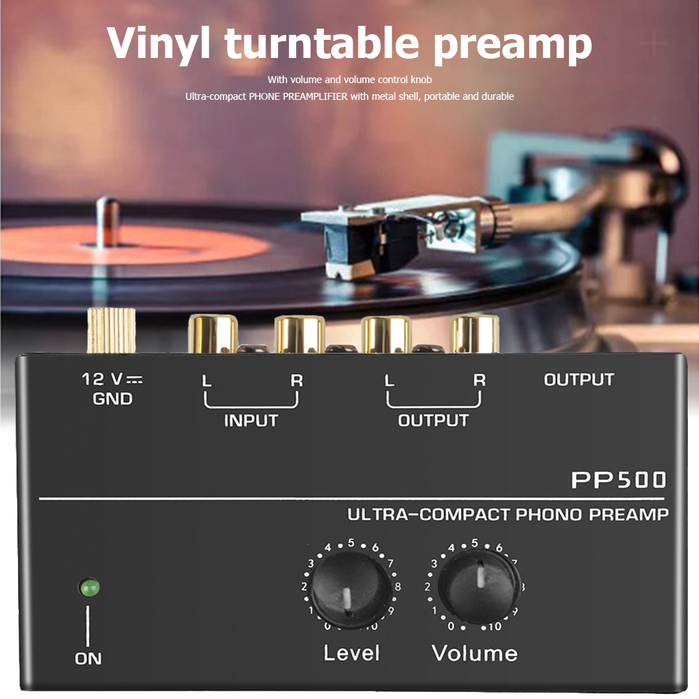 Pré-amplificador Phono Pré-amplificador Pré-amplificador com controle de volume de nível Entrada RCA Saída 1/4" Interfaces de saída TRS para toca-discos de vinil LP_voghion.com