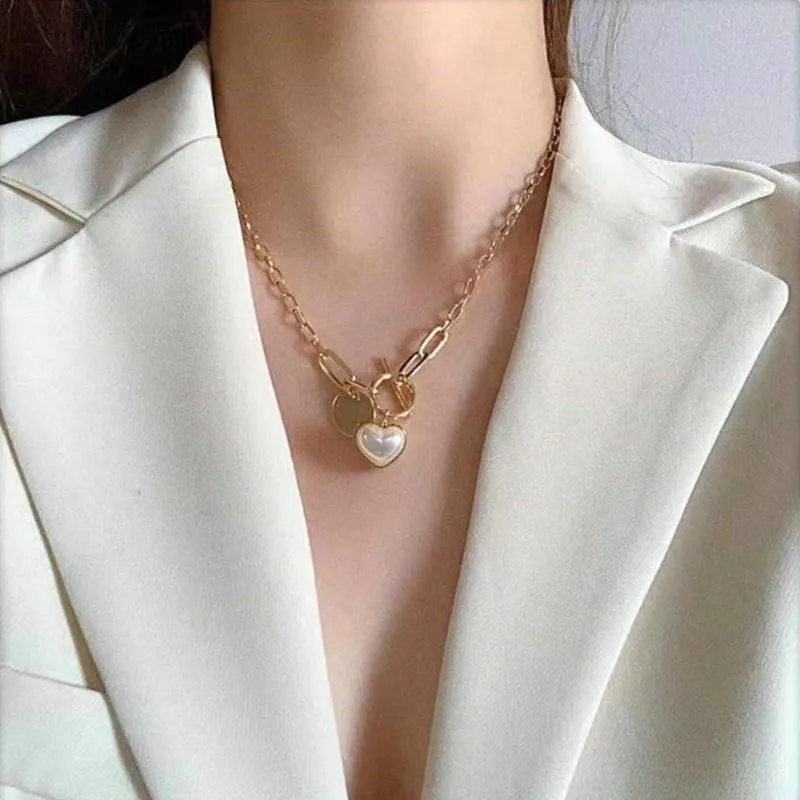 Pendant Necklaces Stock Fashion Pearl Heart Charm Necklace Chain Korean Ins Mother Of Gold Stainless Steel Jewerly For_voghion.com