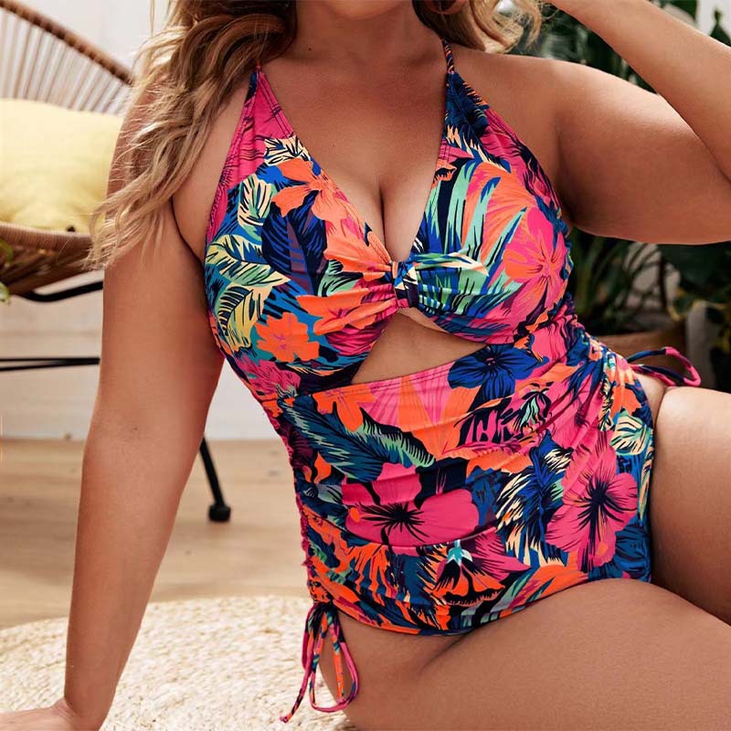 Frauen große größe fett mädchen gedruckt versammelt hohl einteiliges sexy bikini frauen badeanzug_voghion.com