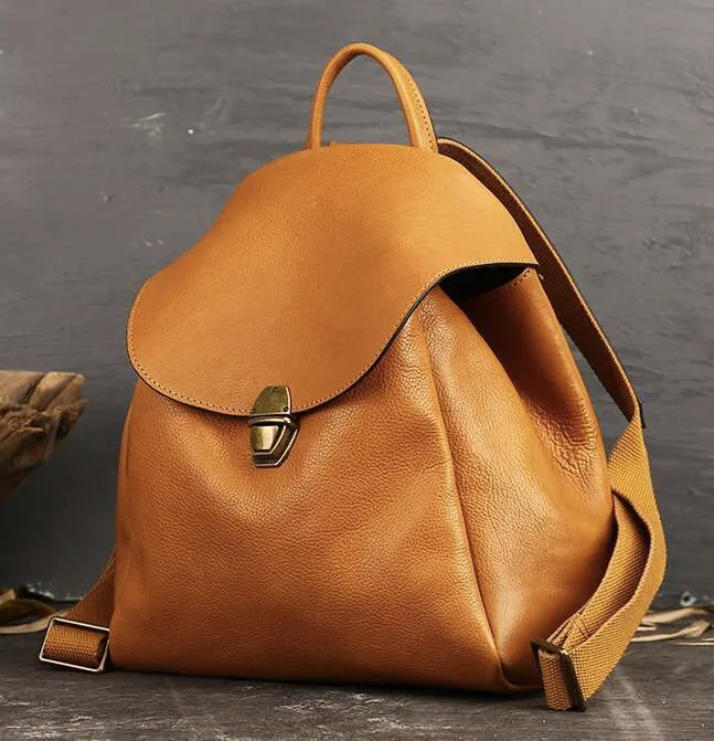 Handmade Vintage Leather Backpack For Women Large Capacity Travel_voghion.com