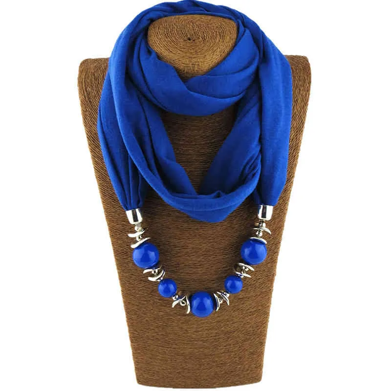Sciarpa da donna, sciarpa con scialle, collana con ciondolo con perline, sciarpa etnica in chiffon tinta unita, con nappa_voghion.com