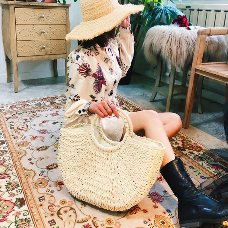 Ydlns Fashion MOON Straw Handbags Summer Beach Rattan Bag Handmade Vintage Woven Handbag For Women bolsa femme 240809_voghion.com