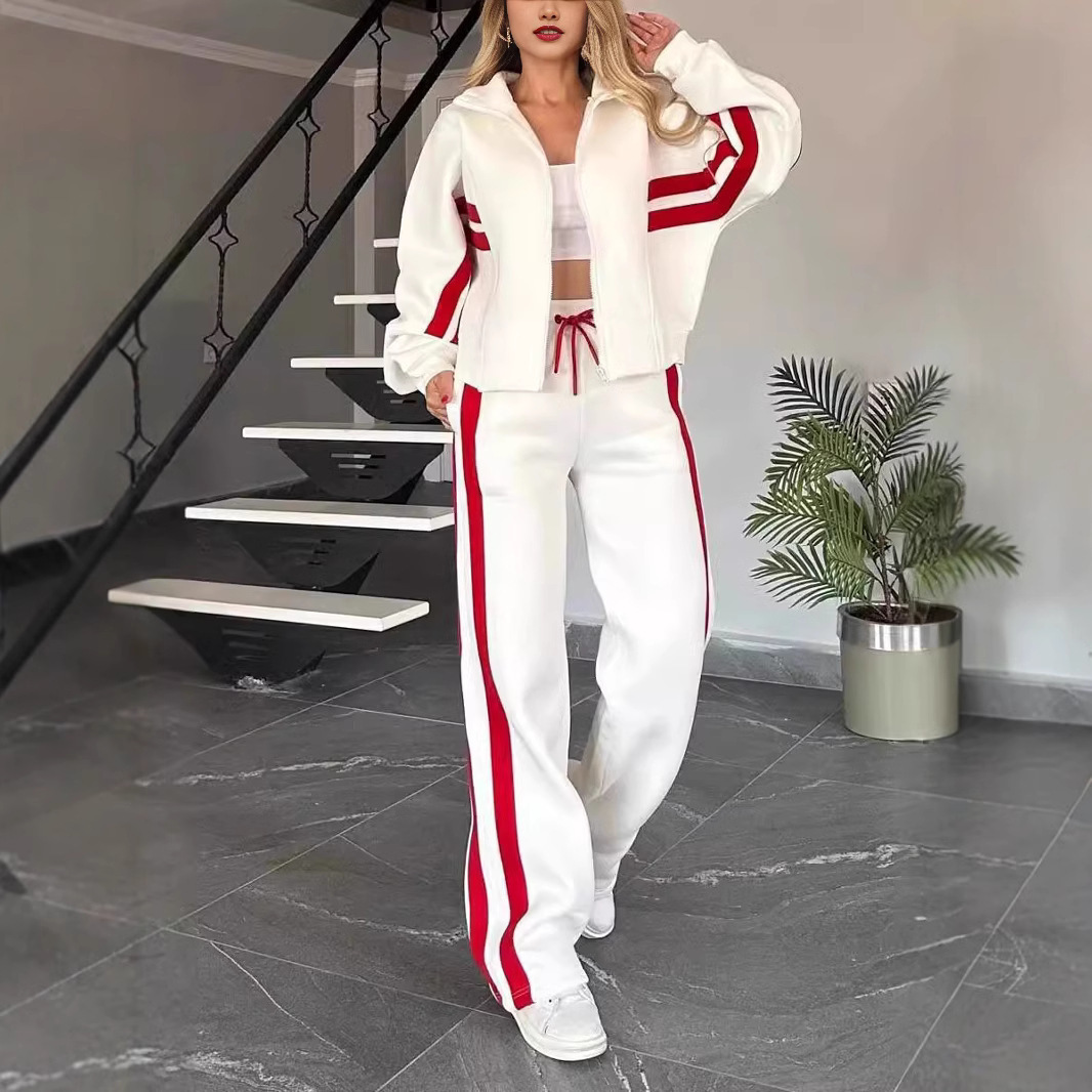 ​Y2K Striped Zip-Up Tracksuit Set – Trendy Polyester Jogger Outfit For Women, S/M/L/XL/2XL/3XL/4XL/5XL​