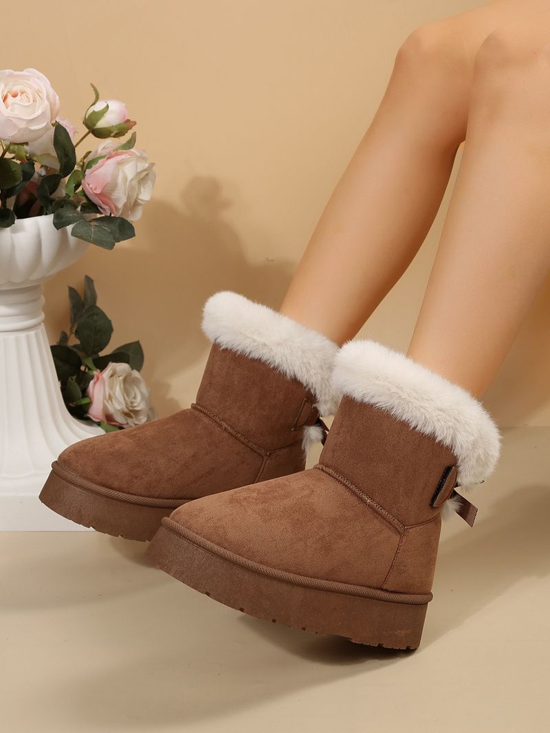 Foreign trade cross border winter new snow women's bottom bow leisure plus veet thick warm non slip cotton boots_voghion.com