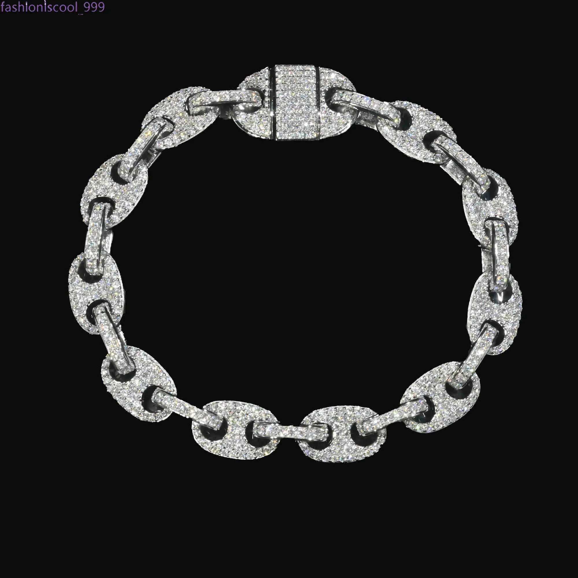 Pass Diamond Tester VVS Buzlu Moissanite Kahve Çekirdekleri Küba Bağlantı Zinciri 8mm Bilezik Sier İnce Mücevher Erkek Kadın_voghion.com