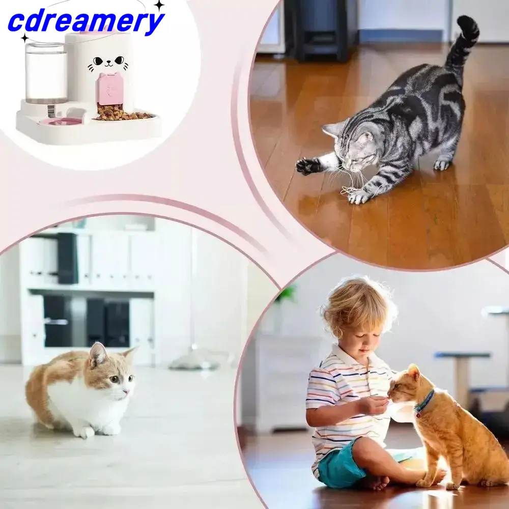 2-in-1 Cartoon Automatischer Futter- und Wasserspender für Haustiere, auslaufsicherer ABS-Kunststoff, Futternapf mit großem Fassungsvermögen für Hunde und Katzen_voghion.com