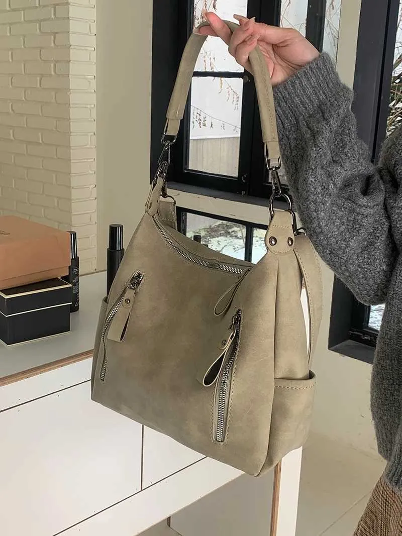 Sacs à bandoulière décontractés en cuir givré solide pour femmes de grande capacité pour l'automne et l'hiver_voghion.com
