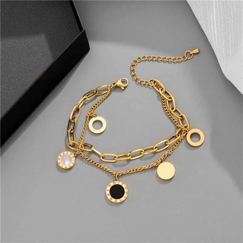 Pulsera de charm multicapa de acero inoxidable oro para mujer retro_voghion.com