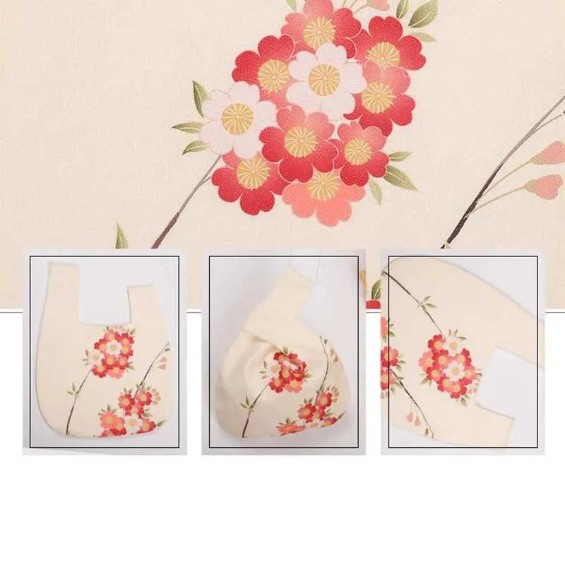 Japanese knot wrist handmade retro handbag portable mini printed wer bucket large capacity folding party bag Y241106_voghion.com