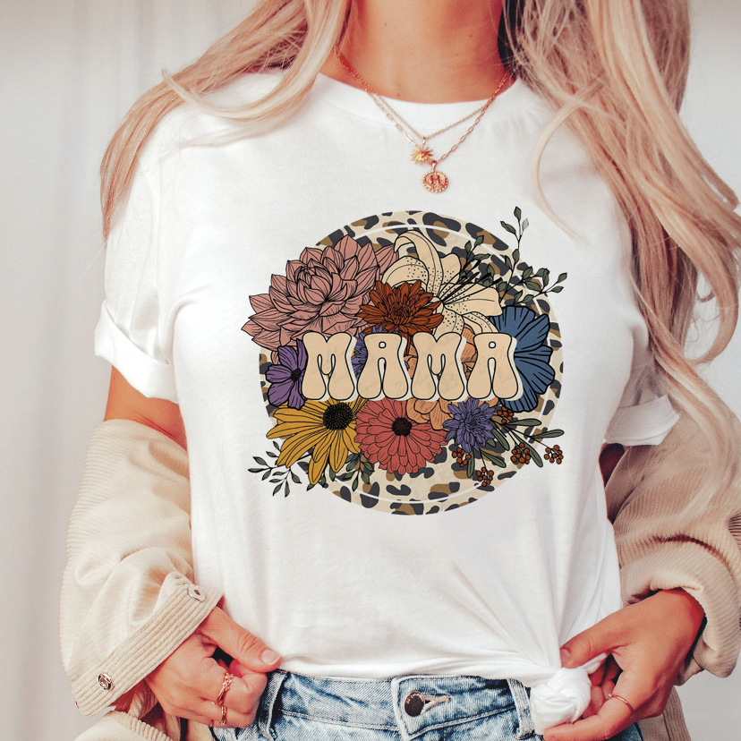 Women's trend mama Mother's Day pattern print round neck short-sleeved T-shirt women's top_voghion.com