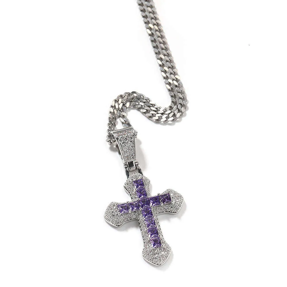 Nuova collana con croce blu Hip Hop con diamanti e versatile maglione in argento Sterling con ciondolo a catena cubana intrecciata_voghion.com