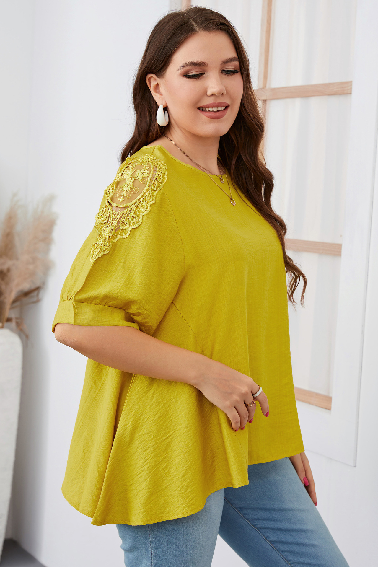 Women's irregular large size MM loose solid color women's T-shirt_voghion.com