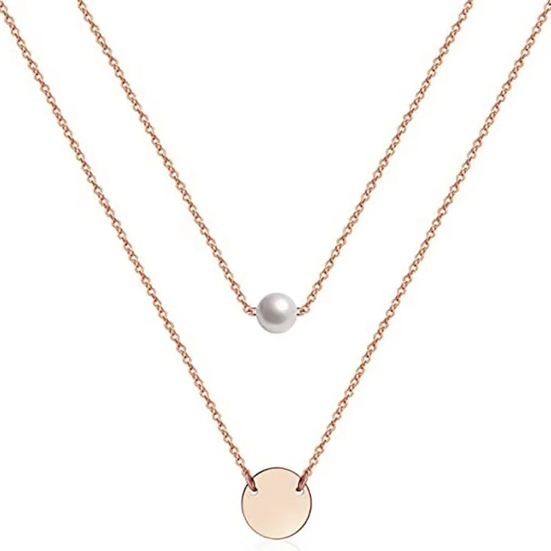 Collane con ciondolo, catene a strati alla moda per le donne, graziosi gioielli di moda in perle acriliche con disco in ottone rotondo_voghion.com