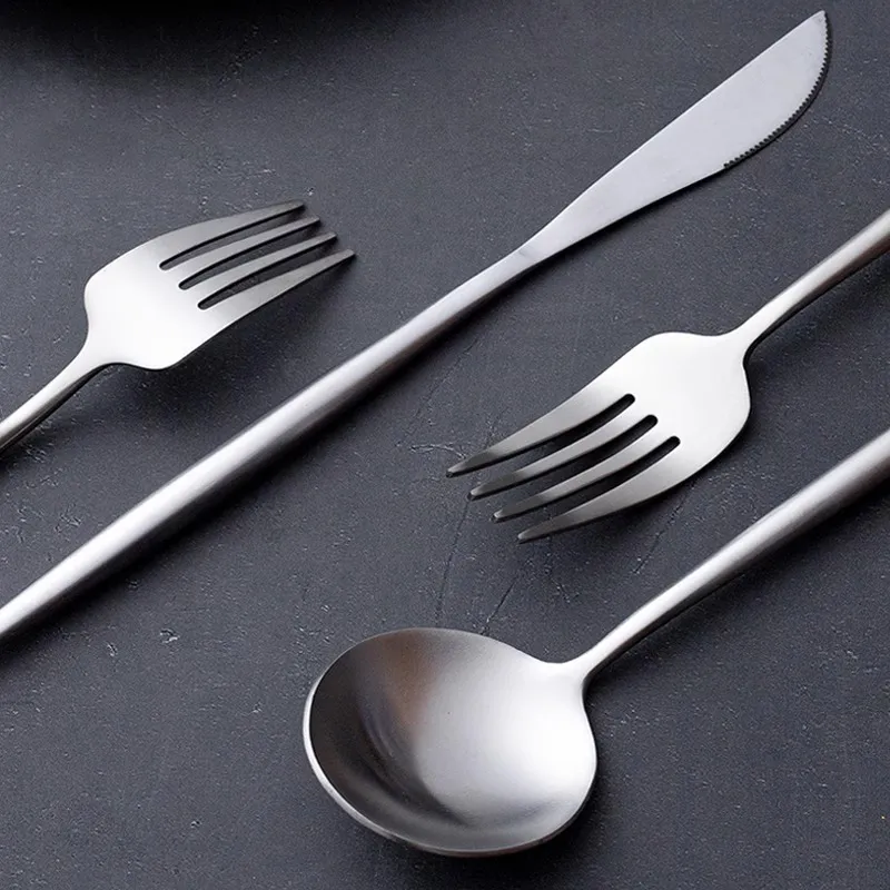 Conjunto de talheres de aço inoxidável de alta qualidade estilo ocidental, faca de bife de sobremesa, garfo e colher, quatro conjuntos_voghion.com