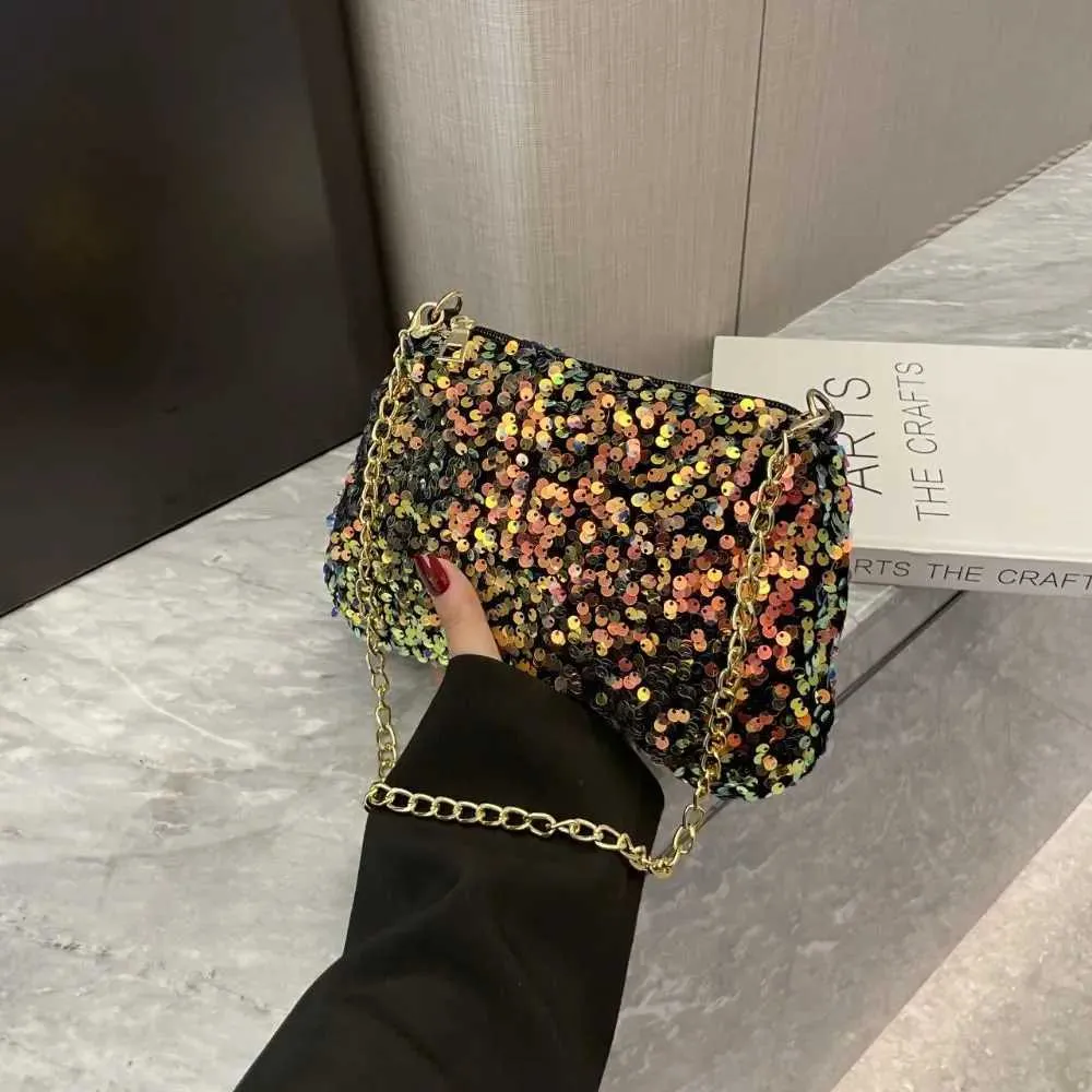 Chain cross body solid color Korean sequin shoulder bag mobile wallet Y241019_voghion.com