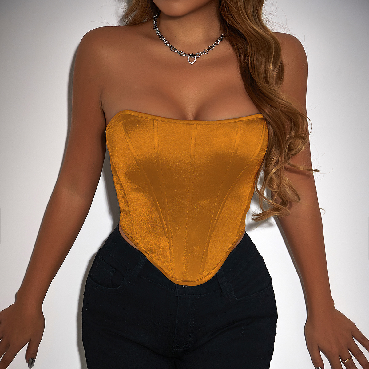 Top a corsetto slim fit con design a spina di pesce bianco per donna, senza maniche, stile street Y2K, canotta interna, top corto sexy alla moda_voghion.com