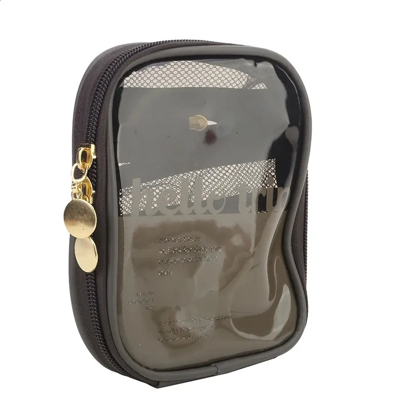Mini organiseur de voyage transparent, petite trousse de maquillage mignonne et preppy, trousse de toilette à fermeture éclair pour cosmétiques, pochette pour pièces de monnaie pour femmes_voghion.com