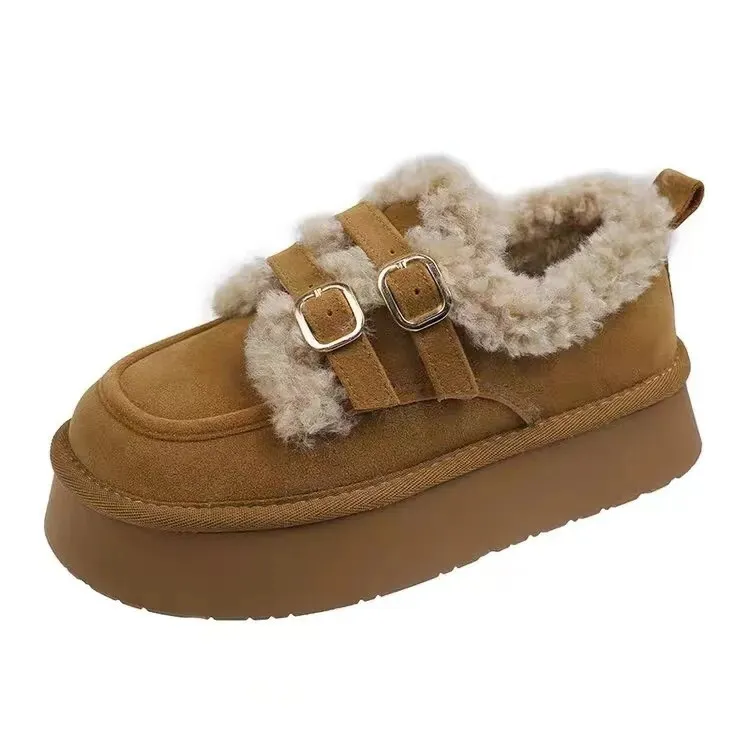2024 New Fashionable Lazy Thick Soled For Women's Winter Outerwear, One Step Stepping Snow Cotton Shoes, Retro Plush_voghion.com